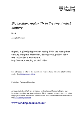 Big Brother: Reality TV in the Twenty-First Century