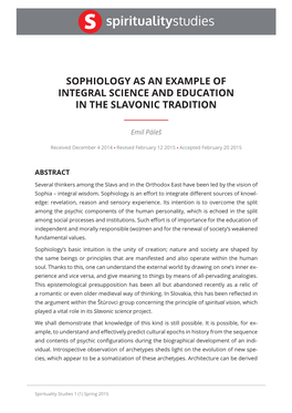 Sophiology As an Example of Integral Science and Education in the Slavonic Tradition