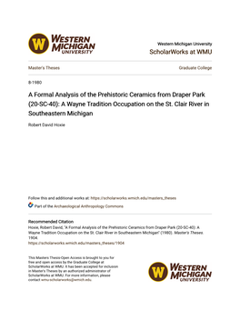 A Formal Analysis of the Prehistoric Ceramics from Draper Park (20-SC-40): a Wayne Tradition Occupation on the St