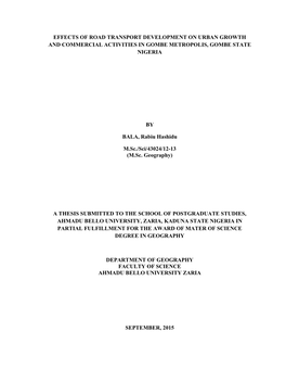 Effects of Road Transport Development on Urban Growth and Commercial Activities in Gombe Metropolis, Gombe State Nigeria