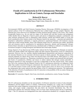 Fossils of Cyanobacteria in CI1 Carbonaceous Meteorites: Implications to Life on Comets, Europa and Enceladus