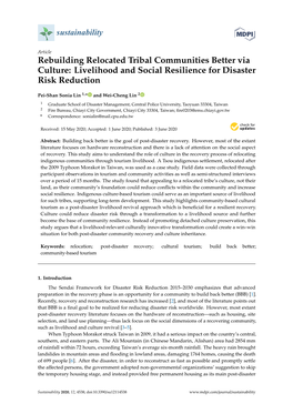 Rebuilding Relocated Tribal Communities Better Via Culture: Livelihood and Social Resilience for Disaster Risk Reduction