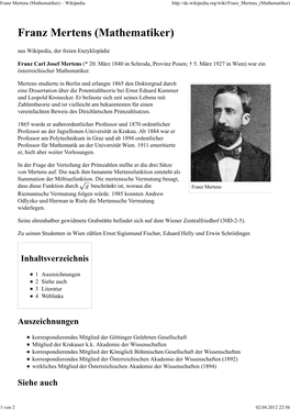 Franz Mertens (Mathematiker) – Wikipedia
