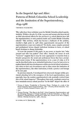 In the Imperial Age and After: Patterns of British Columbia School Leadership and the Institution of the Superintendency, 1849-1988