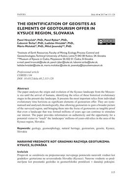 The Identification of Geosites As Elements of Geotourism Offer in Kysuce Region, Slovakia