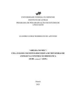 Universidade Federal Fluminense Instituto De Letras Programa De Pós-Graduação Em Estudos De Linguagem