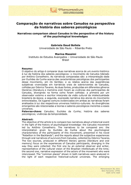 Comparação De Narrativas Sobre Canudos Na Perspectiva Da História Dos Saberes Psicológicos