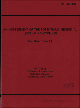 Bmi-X-660 an Assessment of the Potentially Beneficial Uses of Krypton-85