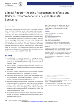Clinical Report—Hearing Assessment in Infants and Children: Recommendations Beyond Neonatal Screening
