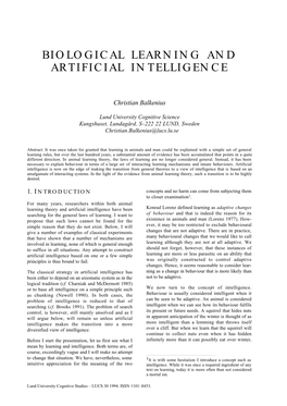 Biological Learning and Artificial Intelligence