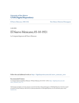 El Nuevo Mexicano, 03-10-1921 La Compania Impresora Del Nuevo Mexicano
