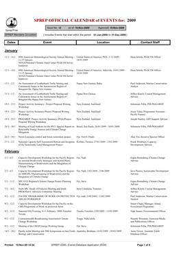 SPREP OFFICIAL CALENDAR of EVENTS For: 2009