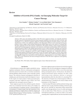 Inhibitor of Growth (ING) Family: an Emerging Molecular Target for Cancer Therapy