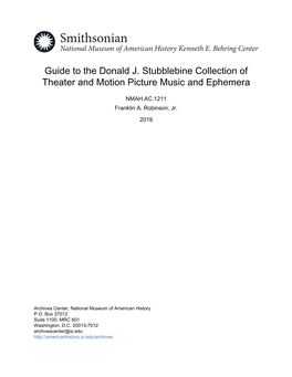 Guide to the Donald J. Stubblebine Collection of Theater and Motion Picture Music and Ephemera