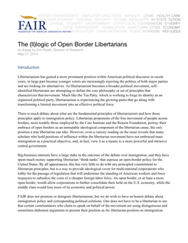 Logic of Open Border Libertarians an Essay by Eric Ruark, Director of Research May 21, 2014