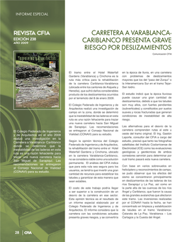 CARRETERA a VARABLANCA- Edición 238 Año 2009 CARIBLANCO PRESENTA GRAVE RIESGO POR DESLIZAMIENTOS