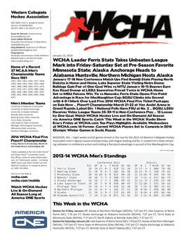 WCHA Leader Ferris State Takes Unbeaten League Mark Into Friday