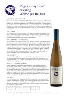 Pegasus Bay Estate Riesling 2009 Aged Release