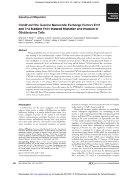 Cdc42 and the Guanine Nucleotide Exchange Factors Ect2 and Trio Mediate Fn14-Induced Migration and Invasion of Glioblastoma Cells