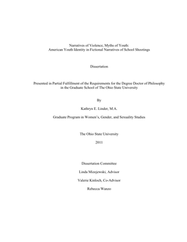 Narratives of Violence, Myths of Youth: American Youth Identity in Fictional Narratives of School Shootings