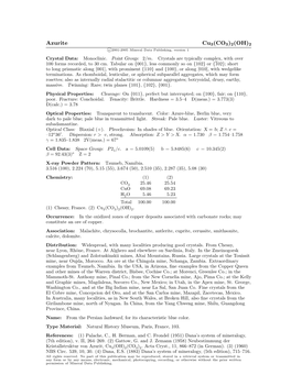 Azurite Cu3(CO3)2(OH)2 C 2001-2005 Mineral Data Publishing, Version 1 Crystal Data: Monoclinic