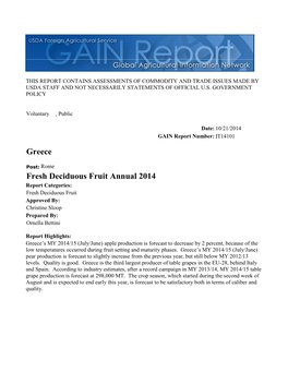 Fresh Deciduous Fruit Annual 2014 Greece