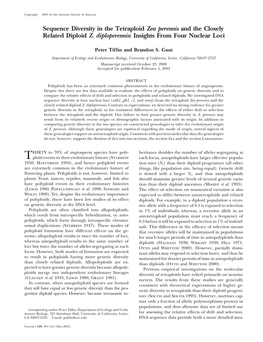 Sequence Diversity in the Tetraploid Zea Perennis and the Closely Related Diploid Z