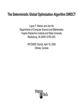 The Deterministic Global Optimization Algorithm DIRECT