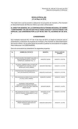 Resolución Selección De Proyectos Convocatoria 2019