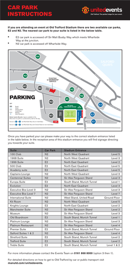 CAR PARK INSTRUCTIONS Old Trafford