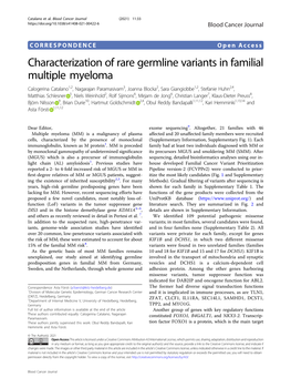 Characterization of Rare Germline Variants in Familial Multiple Myeloma