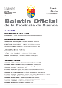 Boletín Oficial De La Provincia De Cuenca Sumario Diputación Provincial De Cuenca