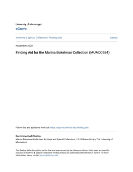 Finding Aid for the Marina Bokelman Collection (MUM00584)
