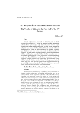 19. Yüzyılın İlk Yarısında Gülnar Yörükleri the Yoruks of Gülnar in the First Half of the 19Th Century