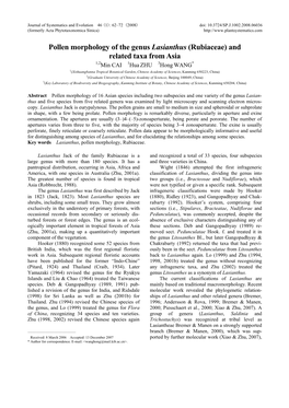 Pollen Morphology of the Genus Lasianthus (Rubiaceae) And