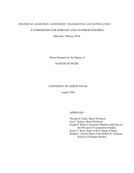 Prayers of Adoration, Confession, Thanksgiving and Supplication: a Composition for Soprano and Chamber Ensemble