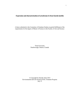 Expression and Characterization of Cytochrome B5 from Giardia Lamblia