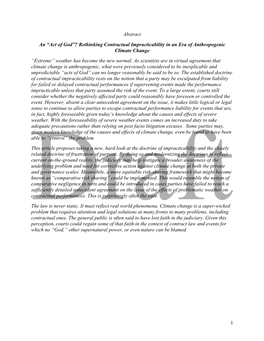 “Act of God”? Rethinking Contractual Impracticability in an Era of Anthropogenic Climate Change “Extreme” Weather Has Become the New Normal