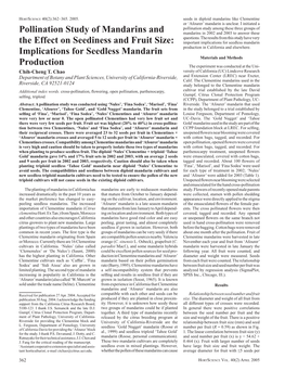 Pollination Study of Mandarins and the Effect on Seediness and Fruit Size