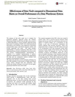Effectiveness of Data Vault Compared to Dimensional Data Marts on Overall Performance of a Data Warehouse System