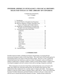 Swedish American Genealogy and Local History: Selected Titles at the Library of Congress