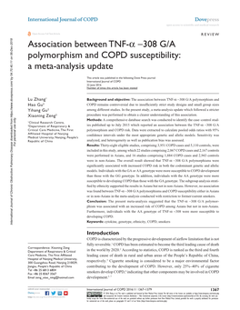 Association Between TNF-Α-308 G/A Polymorphism and COPD