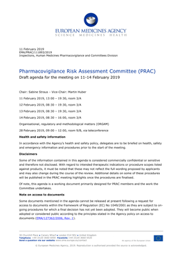 PRAC Draft Agenda of Meeting 11-14 February 2019