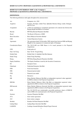 Rimbunan Sawit: Proposed Acquisitions & Proposed M&A Amendments