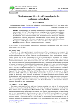 Distribution and Diversity of Macroalgae in the Andaman Region, India