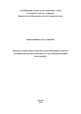 Universidade Estadual Do Maranhão - Uema Centro De Ciencias Agrárias Programa De Pós-Graduação Em Agroecologia