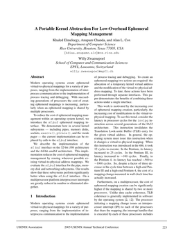 A Portable Kernel Abstraction for Low-Overhead Ephemeral Mapping Management Khaled Elmeleegy, Anupam Chanda, and Alan L