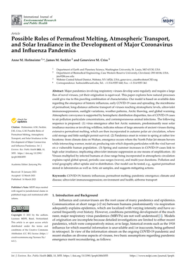 Possible Roles of Permafrost Melting, Atmospheric Transport, and Solar Irradiance in the Development of Major Coronavirus and Inﬂuenza Pandemics