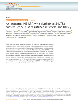 An Ancestral NB-LRR with Duplicated 3Â€²Utrs Confers Stripe Rust