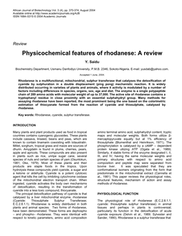 Physicochemical Features of Rhodanese: a Review